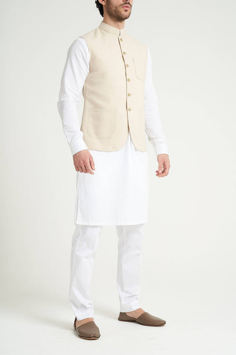 Burooj Man Off white Khaddar Slim Fit Men's Waistcoat