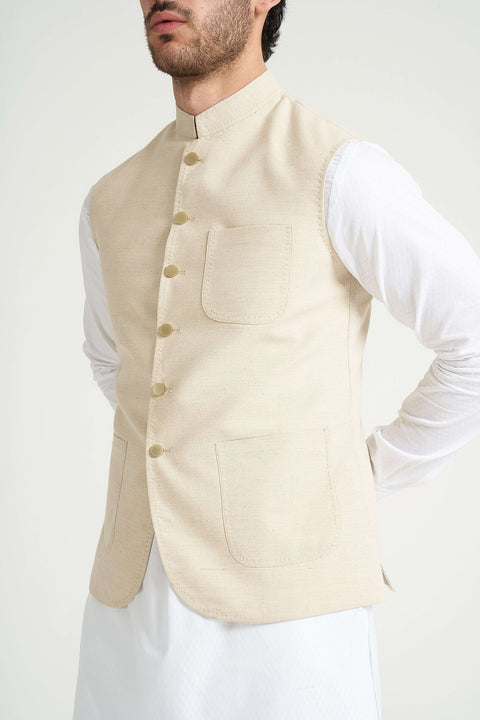 Burooj Man Off white Khaddar Slim Fit Men's Waistcoat