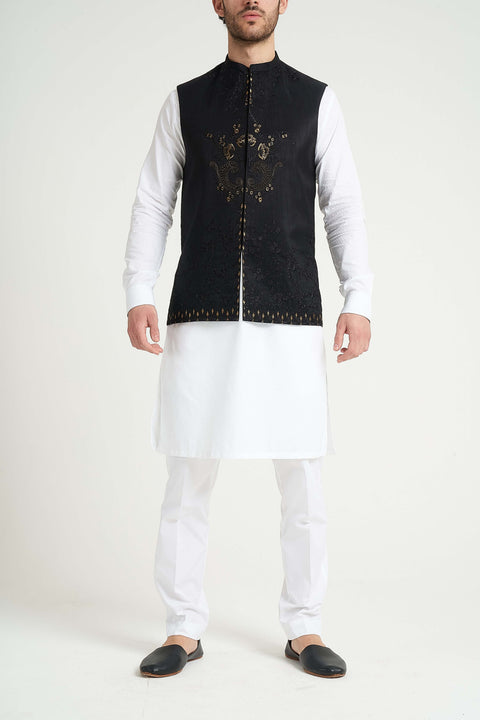 Burooj Man Black  Gold Thread Men's Waistcoat
