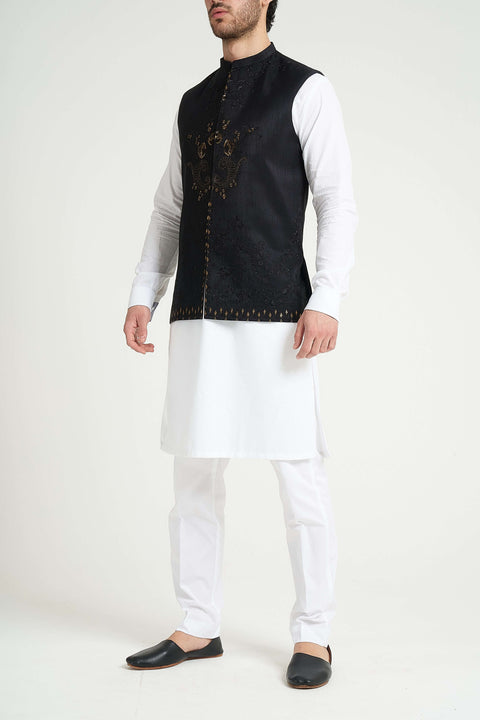 Burooj Man Black  Gold Thread Men's Waistcoat