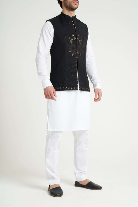 Burooj Man Black  Gold Thread Men's Waistcoat