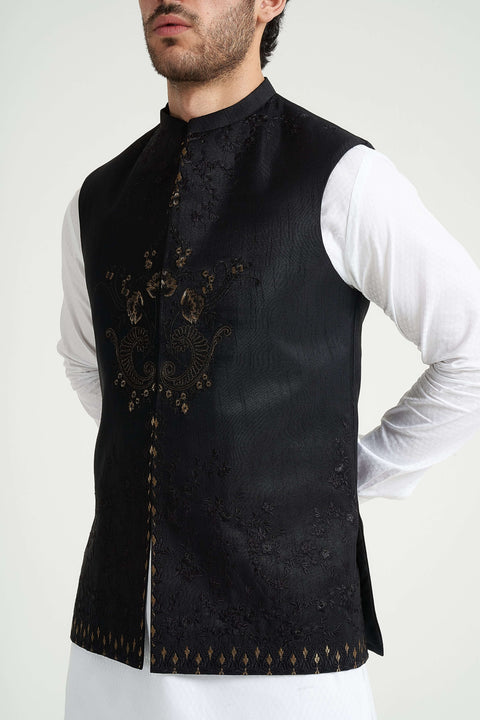 Burooj Man Black  Gold Thread Men's Waistcoat