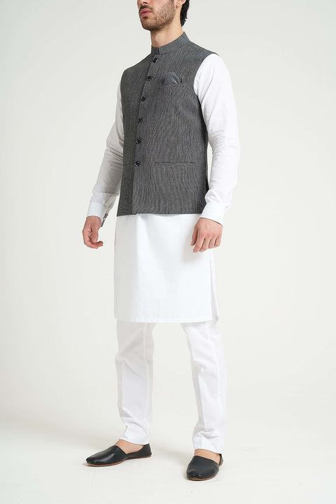 Burooj Man Grey Matrix Khaddar Slim Fit Men's Waistcoat