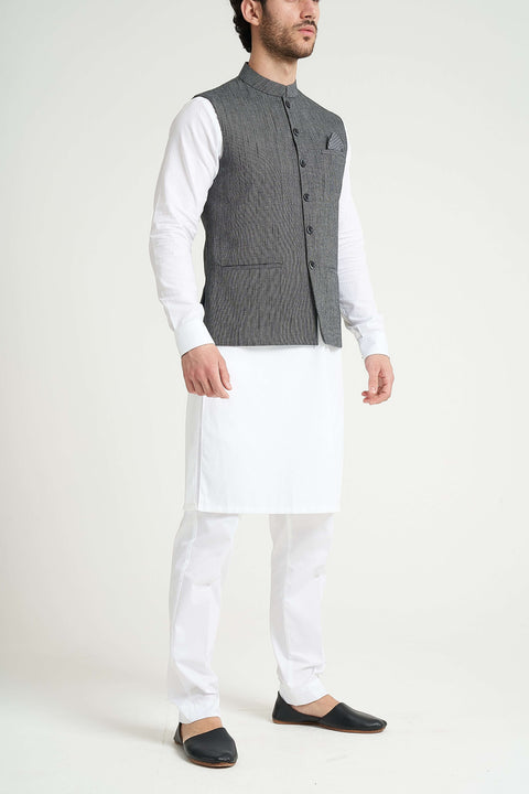 Burooj Man Grey Matrix Khaddar Slim Fit Men's Waistcoat