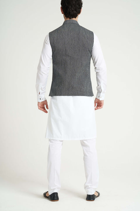 Burooj Man Grey Matrix Khaddar Slim Fit Men's Waistcoat