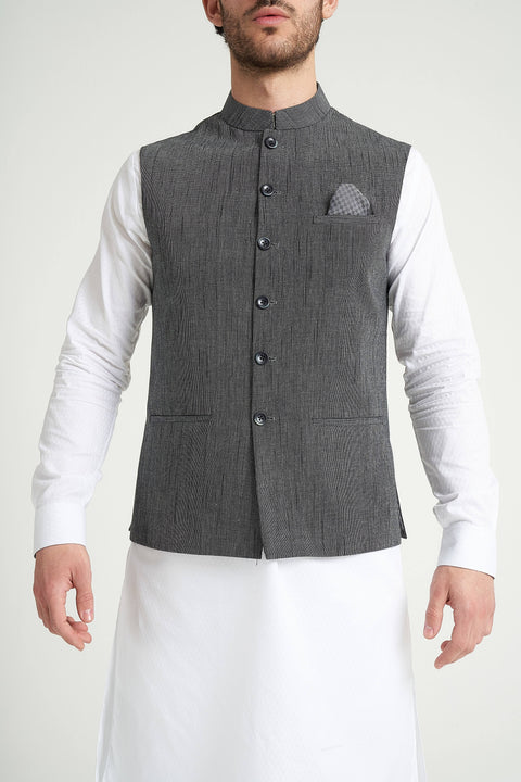 Burooj Man Grey Matrix Khaddar Slim Fit Men's Waistcoat