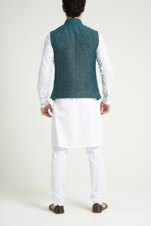 Burooj Man Teal Angle Cut Khaddar Smart Fit Men's Waistcoat