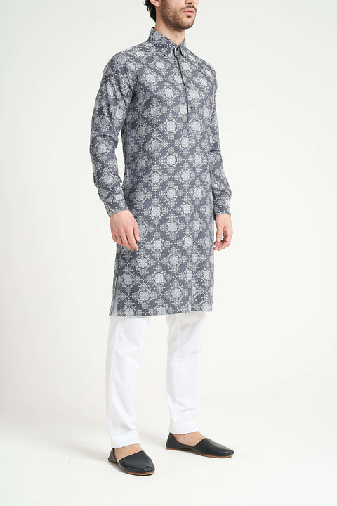 Burooj Man Grey Titanium Premium Collar Kurta Trouser Tailored Fit