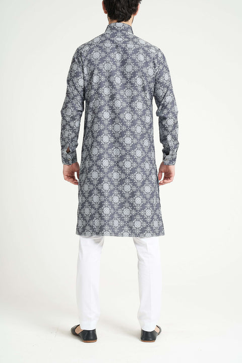 Burooj Man Grey Titanium Premium Collar Kurta Trouser Tailored Fit