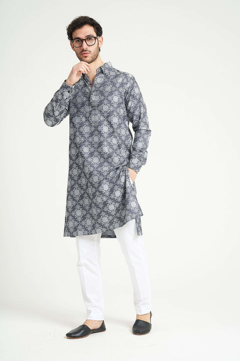 Burooj Man Grey Titanium Premium Collar Kurta Trouser Tailored Fit
