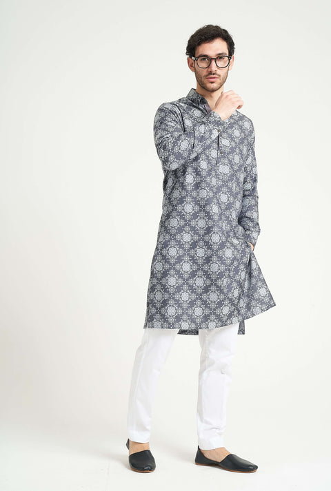 Burooj Man Grey Titanium Premium Collar Kurta Trouser Tailored Fit
