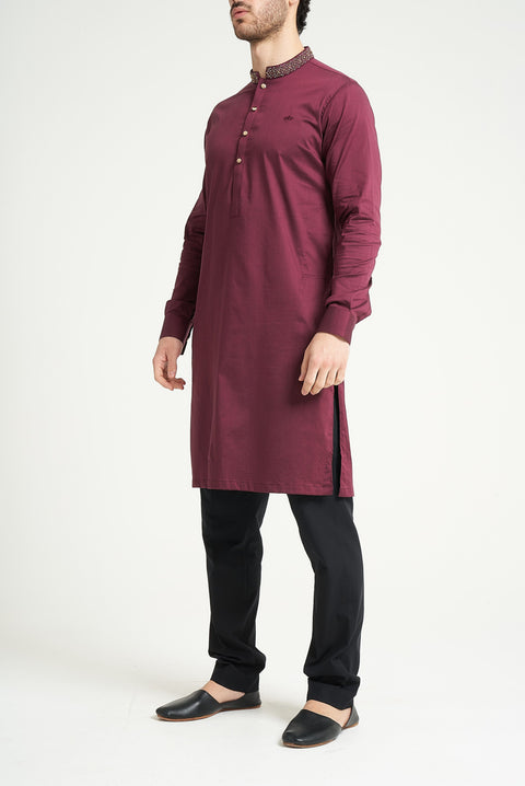 Burooj Man Burgundy Herringbone Premium Kurta Trouser Tailored Fit