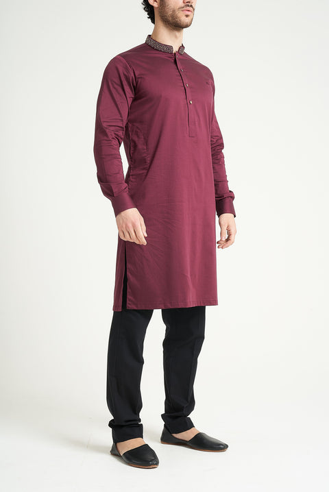 Burooj Man Burgundy Herringbone Premium Kurta Trouser Tailored Fit