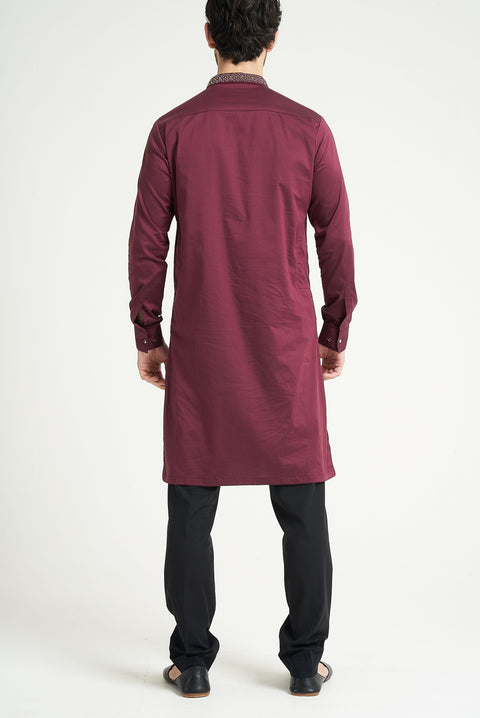 Burooj Man Burgundy Herringbone Premium Kurta Trouser Tailored Fit