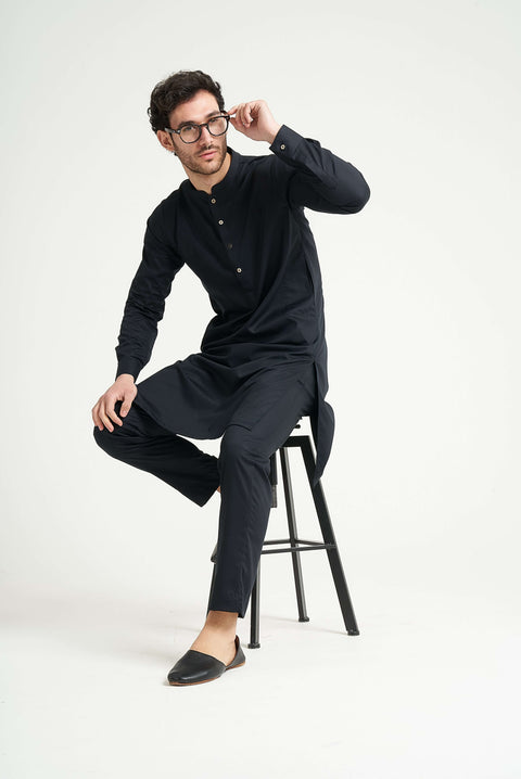 Burooj Man Classic Black Noir Italian Kurta Trouser