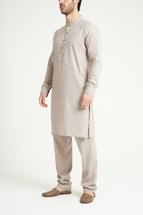 Burooj MAN Sand Herringbone Kurta/Trouser Tailored Fit