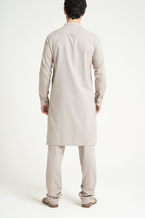 Burooj MAN Sand Herringbone Kurta/Trouser Tailored Fit
