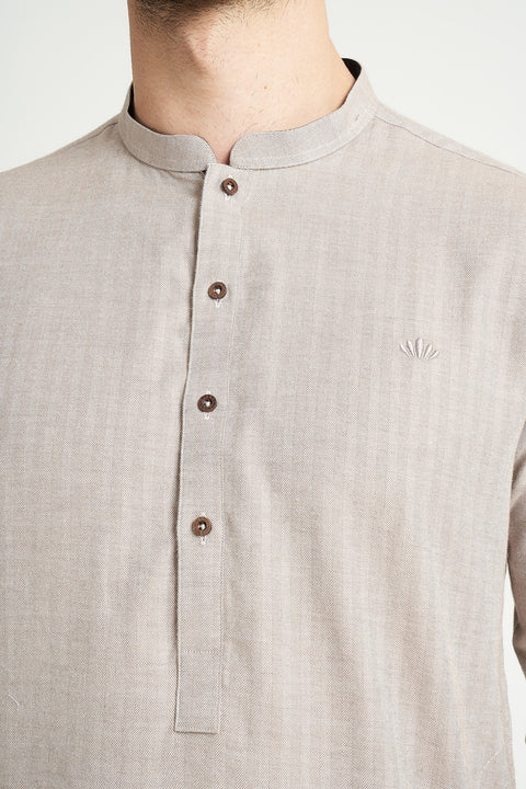 Burooj MAN Sand Herringbone Kurta/Trouser Tailored Fit