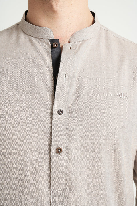 Burooj MAN Sand Herringbone Kurta/Trouser Tailored Fit