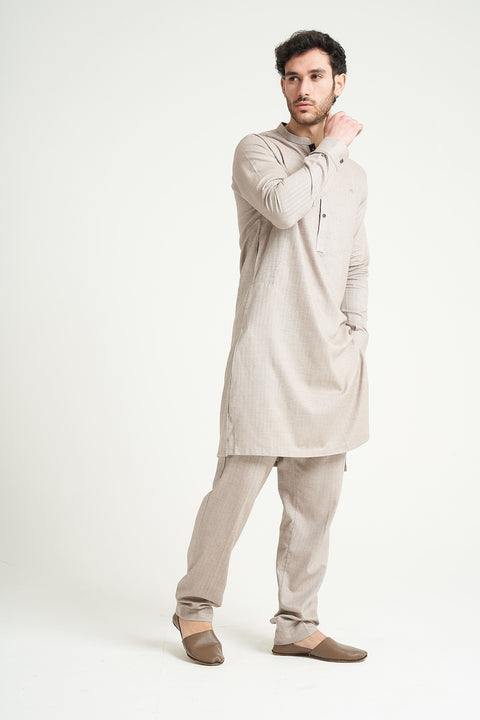 Burooj MAN Sand Herringbone Kurta/Trouser Tailored Fit