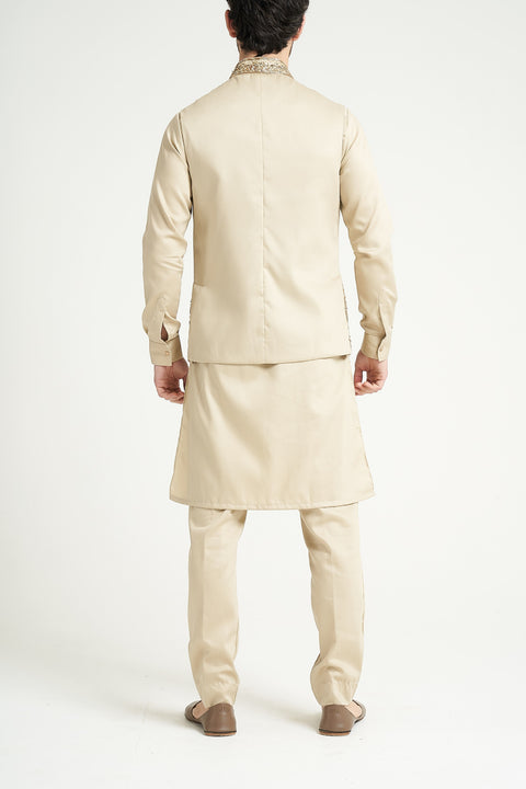 Burooj Man Exclusive Premium Formal Beige Hand Embroidered Waistcoat