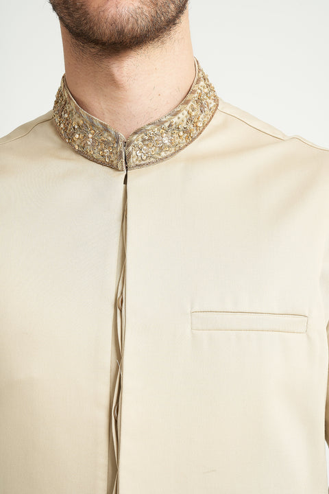 Burooj Man Exclusive Premium Formal Beige Hand Embroidered Waistcoat
