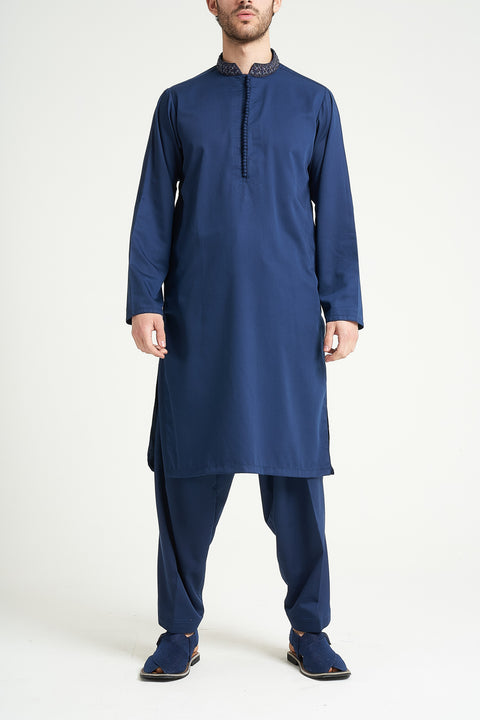 Burooj Men's Blue Loop Design Shalwar Kameez Regular Fit