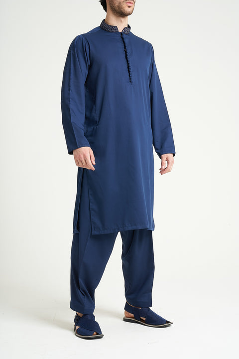 Burooj Men's Blue Loop Design Shalwar Kameez Regular Fit