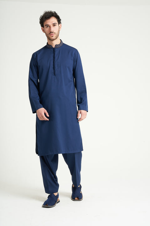 Burooj Men's Blue Loop Design Shalwar Kameez Regular Fit