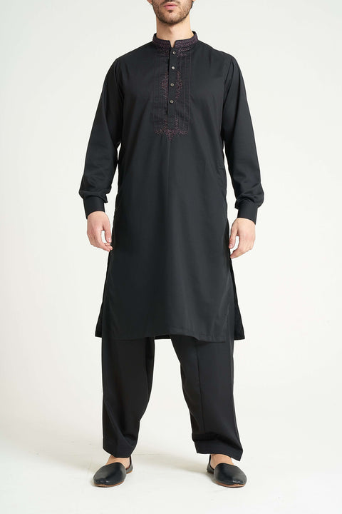 Burooj Men's Black Embroidered Formal Shalwar Kameez
