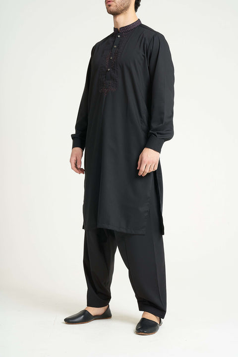 Burooj Men's Black Embroidered Formal Shalwar Kameez