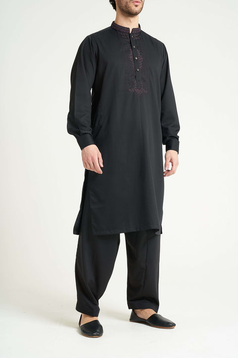 Burooj Men's Black Embroidered Formal Shalwar Kameez