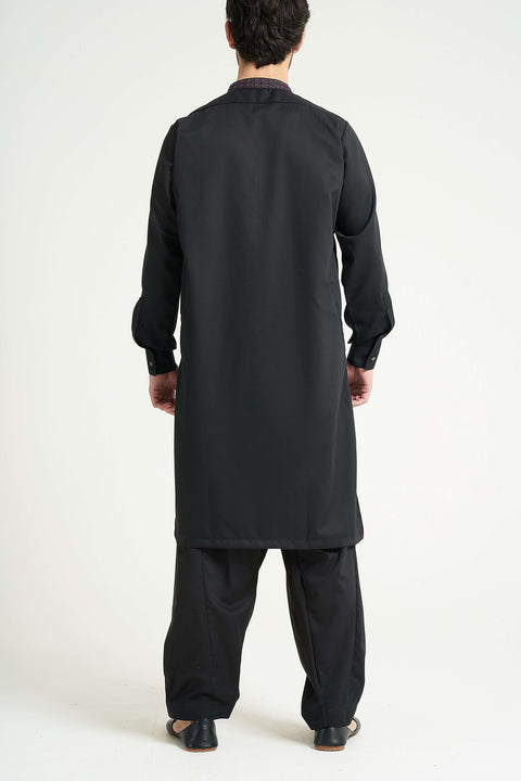 Burooj Men's Black Embroidered Formal Shalwar Kameez