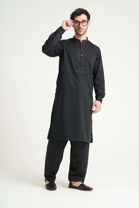 Burooj Men's Black Embroidered Formal Shalwar Kameez