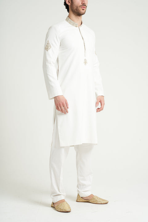 Burooj Man Formal Offwhite Sherwani Kurta Slim Fit
