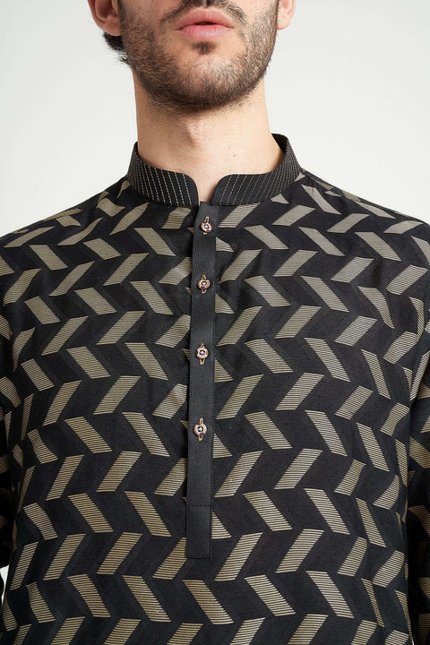 Burooj Man Black Chevron Kurta Trouser Regular Fit