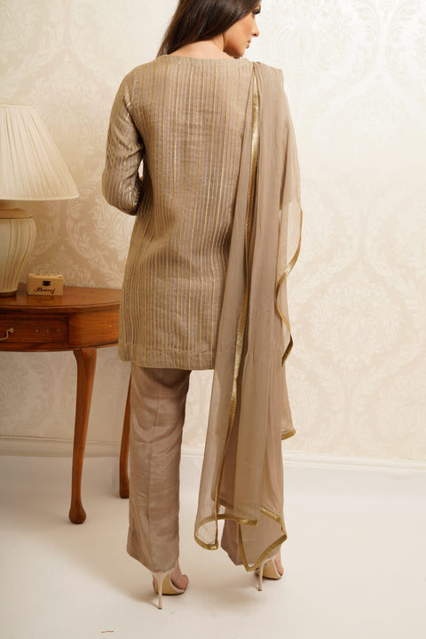Burooj Couture Formal  Ladies 3 pc gold suit .