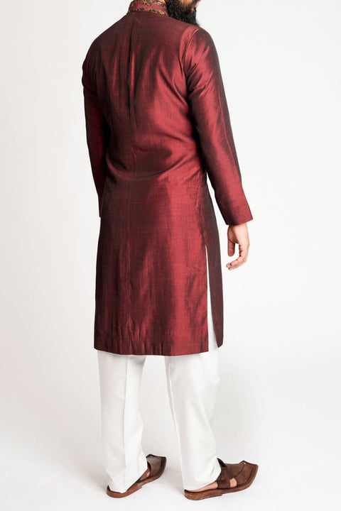 Burooj Men's Front Open Maroon Kurta