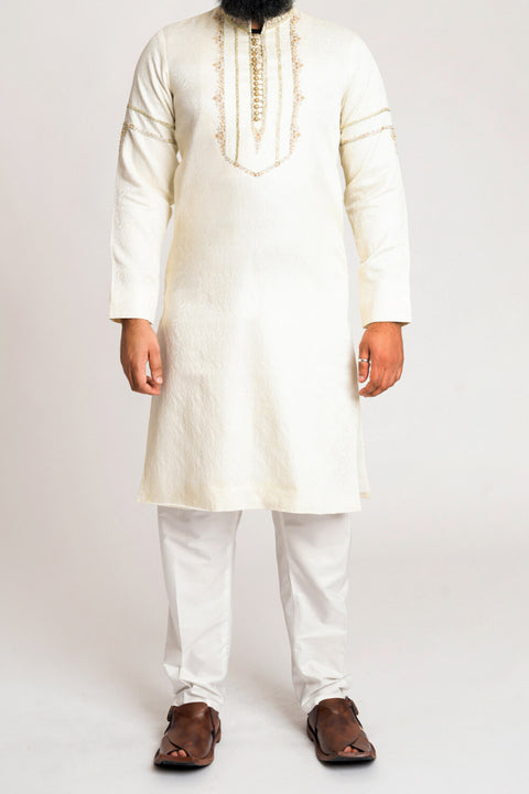 Burooj Men's Formal Off-White Kurta Slim Fit