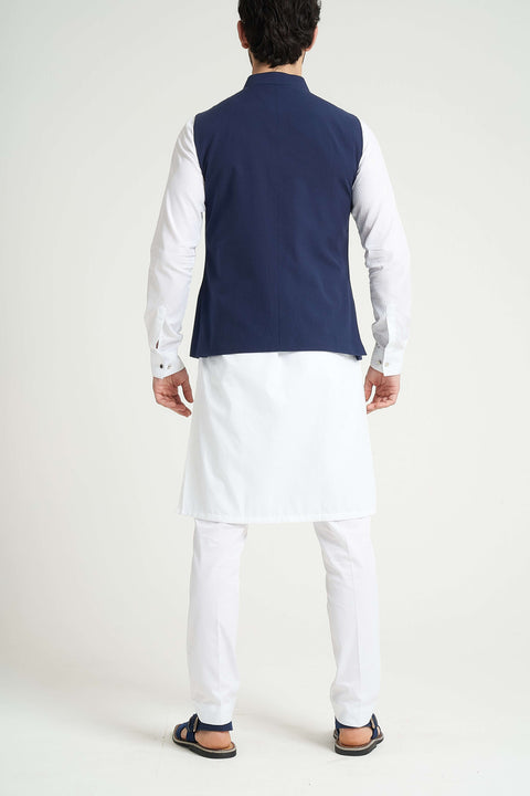 Burooj Man Angle Cut Ink Blue Khaddar Slim Fit Men's Waistcoat