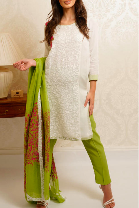 Burooj Ladies off-white 3pc Trouser suit