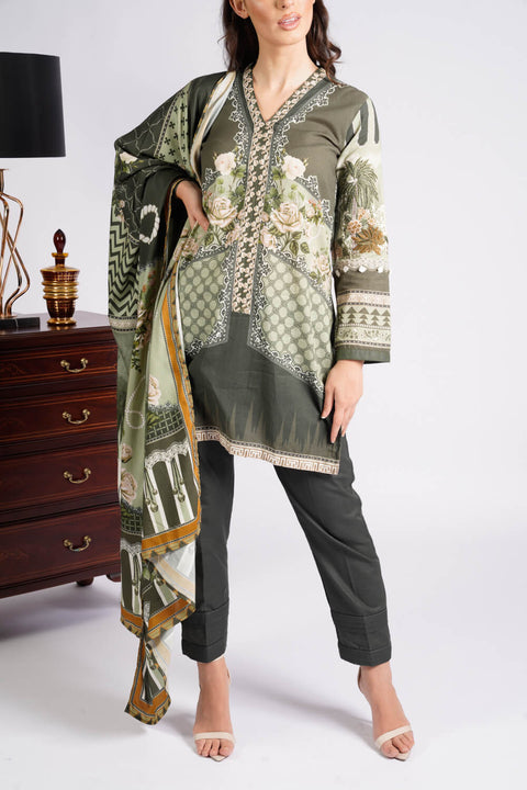 Burooj winter green suit with Shawl 3 piece Suit.
