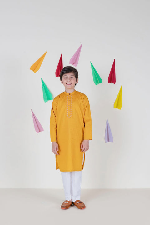 Boys Mustard Kurta Trouser 2pc