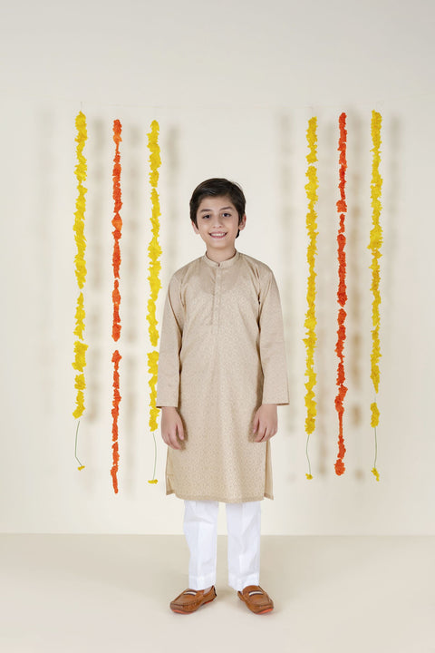 Boys Beige Chicken kari Kurta Trouser 2pc