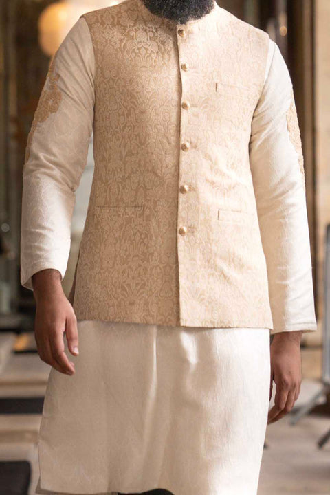 Burooj Men's Signature Collection Cream / Gold waistcoat