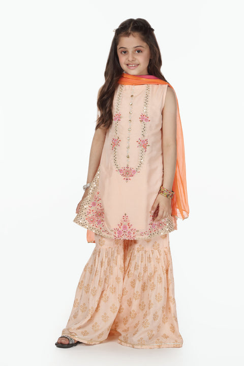 Peach Girls Kameez Ghararah  & Dupata