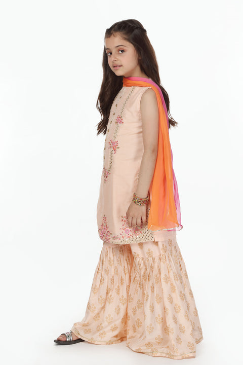 Peach Girls Kameez Ghararah  & Dupata