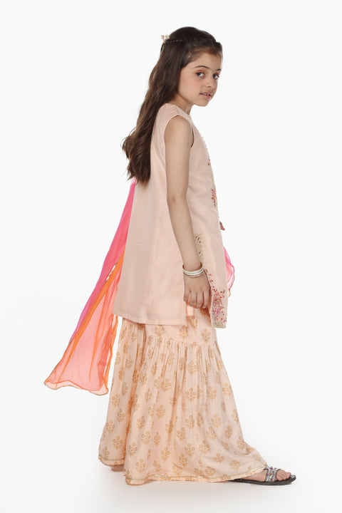 Peach Girls Kameez Ghararah  & Dupata