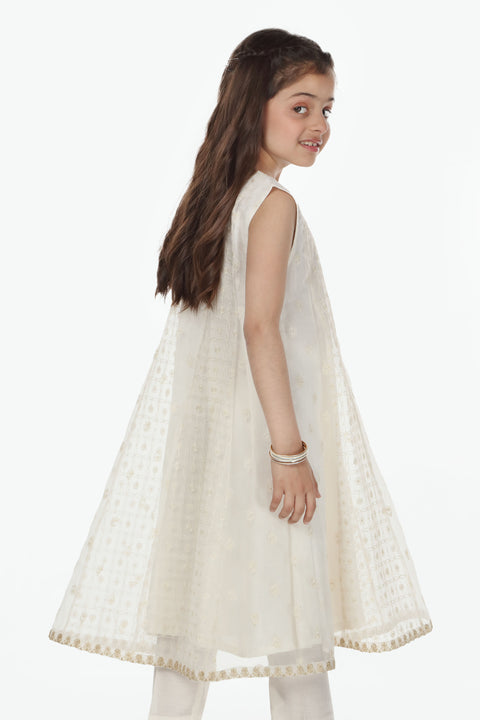 White Organza  Girls Dress/ Trouser 2pc