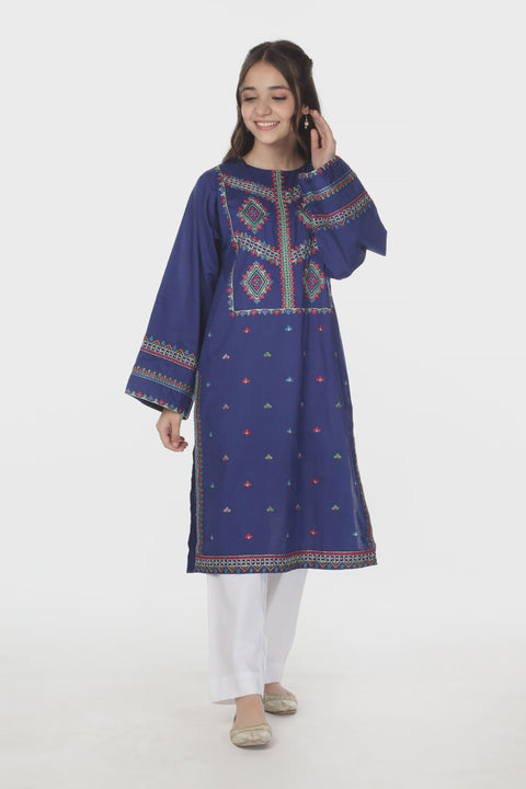 Teens Navy Embroidered Kurti 1 Piece